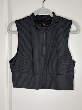 Spyder Black Ribbed Zip-Front Crop Tank